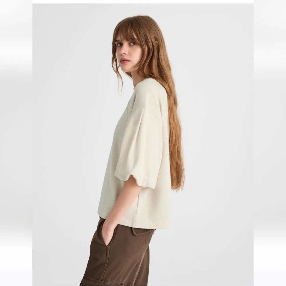 NWT Madewell Women's Puff-Sleeve Sweatshirt Tee Sz M Fall - Picture 3 of 9